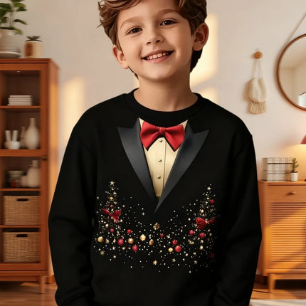 Funny Boys Sweatshirt Christmas Suit Tie 3D Print Autumn Long Sleeve Hoodies Pullover Boys Clothes Holiday Children's Clothing
