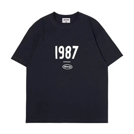 summer new Hot figure Simplicity Numbers 1987 print cotton men's and women's T-shirts Fashion casual shopping shirt short sleeve