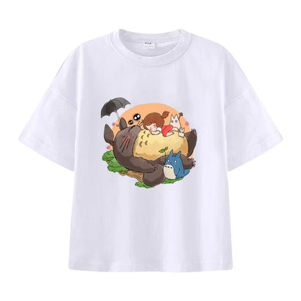 Summer Cartoon Miyazaki Totoro Print Children's Cotton T-shirt Short-sleeve Street Fashion Girls Clothes Cute Funny Kid Tees Top