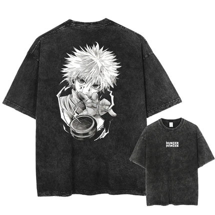 Hot Anime HUNTER×HUNTER Killua GON Graphic Print Washed TShirt Oversized Cotton Tshirts Harajuku Harajuku Vintage Trendy T Shirt