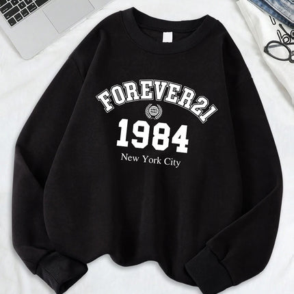 Forever 21 New York City Prints Sweatshirts Women Sporty Hoodies Warm Crewneck Tops Autumn Winter Women Clothes