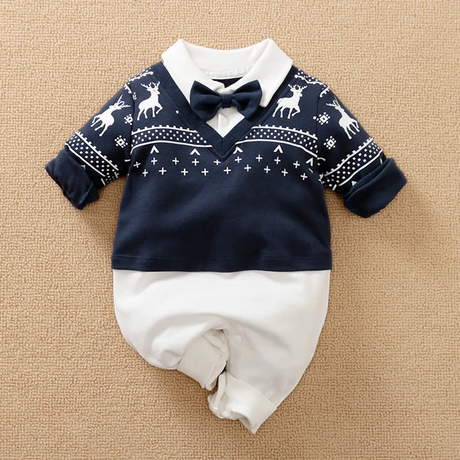 Newborn Gentleman Style Clothes Spring And Autumn Long-Sleeved Pure Cotton Jumpsuit British Handsome Baby Boy Wedding Costume