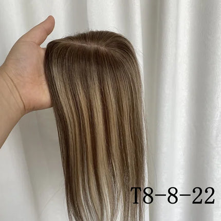 12 Inch 30cm Brazilian Human Hair Topper with 7x11 Swiss Lace Base Invisible Scalp Clip on Natural Blend for Thin Crown Hair