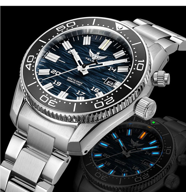 Yelang V1038 40mm Men's Diving Watch Human Kinetic Energy Watch Brand Watch 300m Waterproof Luminous Japan PX82 Sapphire