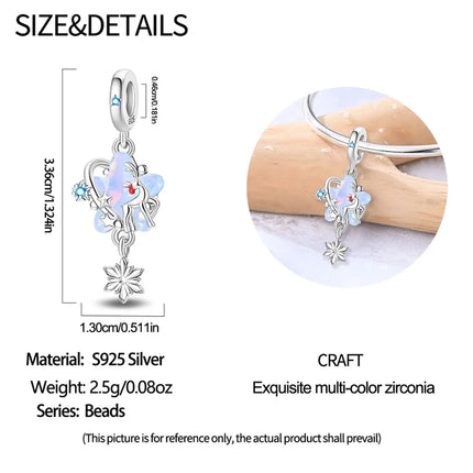 Original 925 Sterling Silver Charms Beads Cute Mushroom Unicorn Love Wings Pearl Charm for Bracelet Pendant Woman Girl Jewelry