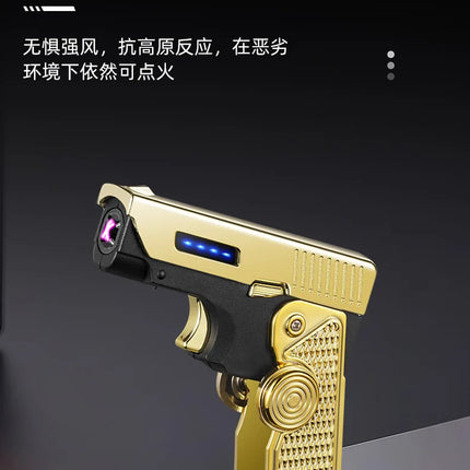 Metal Gas Electric Dual-purpose Folding Lighter Windproof Jet Dual Arc USB Folding Gun Portable Lighter Fashionable Men's Gift