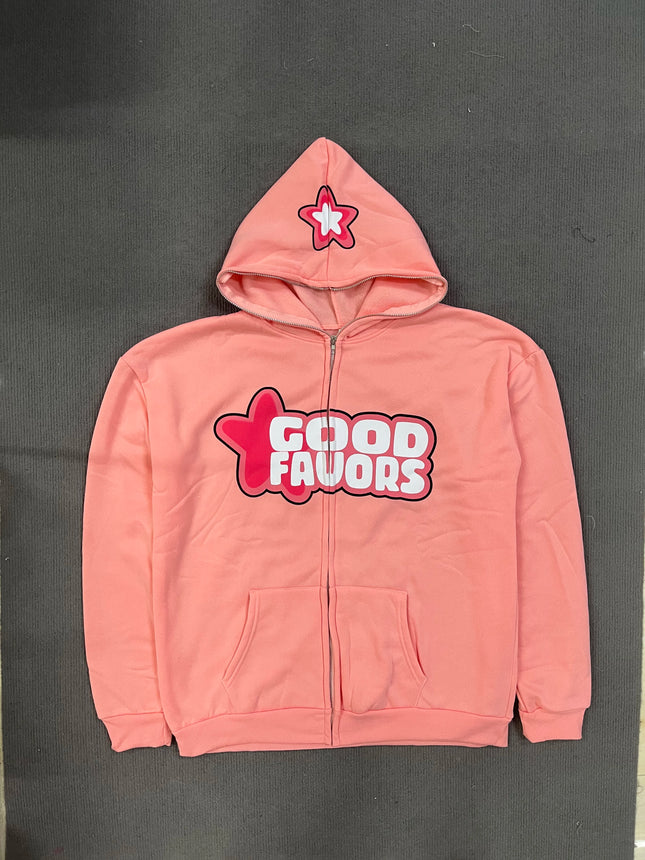 Y2K Sweet Cool Pink Star Bubble Letter Zip Hoodie Pocket Loose Long Sleeve Coat