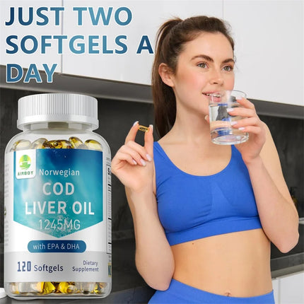 Cod Liver Oil Capsules - Contains EPA and DHA To Support Cardiovascular Health, Promote Overall Well-being, and Enhance Memory