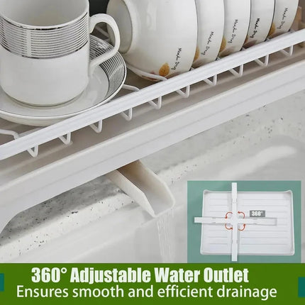 2 Tier Dish Drying Rack Large Rustproof Kitchen Drainer with Drainboard Organizer