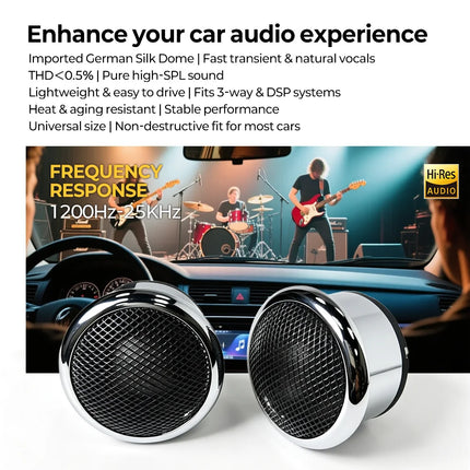 1 Pair 2 Inch Car Tweeter with Enclosure Hi-End Silk Dome Treble Speaker High Fidelity Audio Upgrade for Car Audio System