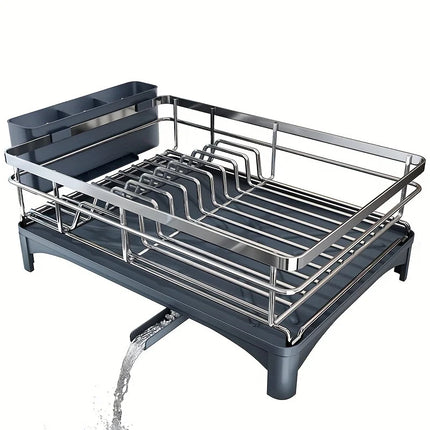 Large Capacity 304 Stainless Steel Dish Drying Rack 360 Degree Rotating with Drain Board Utensil Holder for Kitchen Sink