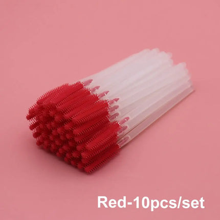 10Pcs Colorful Disposable Silicone Head Mascara Applicator Spooler Brush Eyebrow Comb Brush Eyelash Extension Makeup Tools
