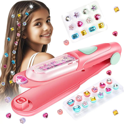 Hair Gem Stamper Kit for Kids, Reusable Bling Hair Jewels Girls Toys, Hair Styling Tool with Shining Diamonds, Birthday Gifts for Girls Age 3-12