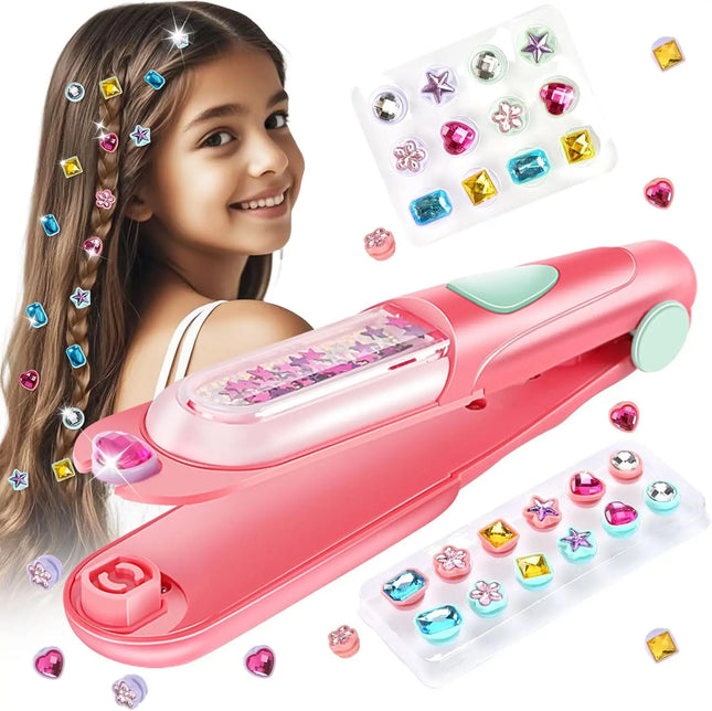 Hair Gem Stamper Kit for Kids, Reusable Bling Hair Jewels Girls Toys, Hair Styling Tool with Shining Diamonds, Birthday Gifts for Girls Age 3-12