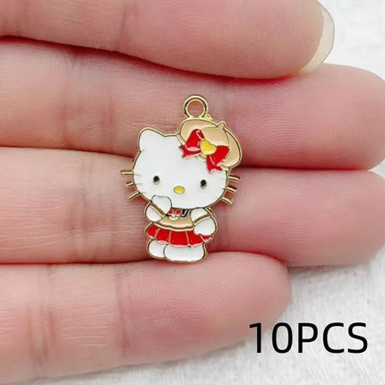 8/9/10PCS Cute Cartoon Cat DIY Alloy Accessories Earrings Necklace Bracelet Keychain Bag Accessories Pendants