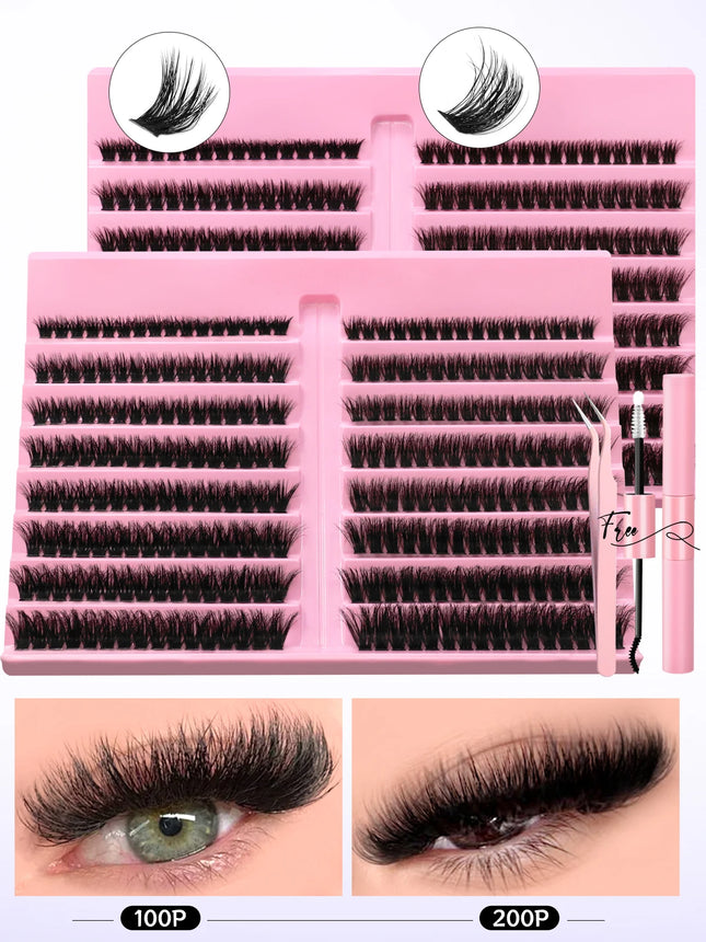 GROINNEYA Eyelash Clusters Kit Lash Clusters Wispy Natural DIY Lashes Clusters with Bottom Waterproof Bond and Seal Tweezers