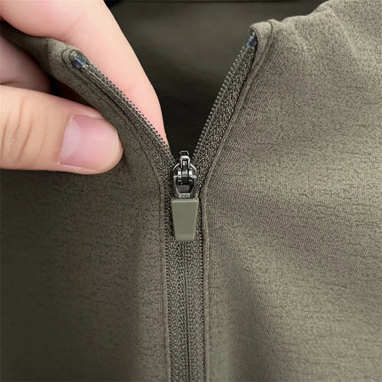 Luxury Brand Men's Long-Sleeved T-Shirt Mock Neck Half-Zip Letter Embroidery Personality Retro Spring Tops Trend Hot Men's Clothing