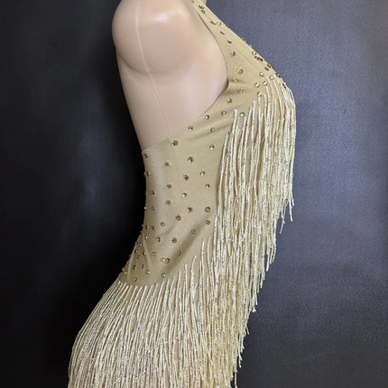 Sparkly Rhinestones Fringe Bodysuit Women Nightclub Party Dance Costume Stage Wear Sexy Tassel Leotard Performance Clothing 7G