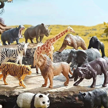 12pcs/set Wild Animals Toy Model Plastic Simulated Lion Giraffe Tiger Giraffe Panda Realistic Toys For Children Christmas Gifts