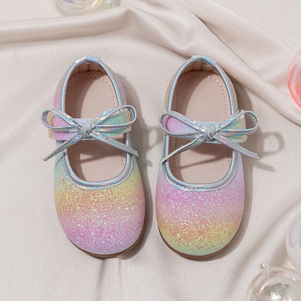 Girl's Princess Shoes Glittery Rainbow Color Beautiful Autumn Kids Single Shoe Flat Mermaid Toddler Anti-Slip Children's Shoe