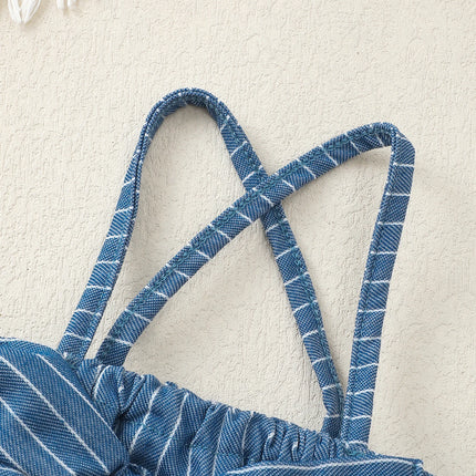 Newborn Children Baby girl Jumpsuit Blue Suspender Bow Stripe Summer Jumpsuit 0-18 Months Baby Girl Crawling Suit Baby Clothes