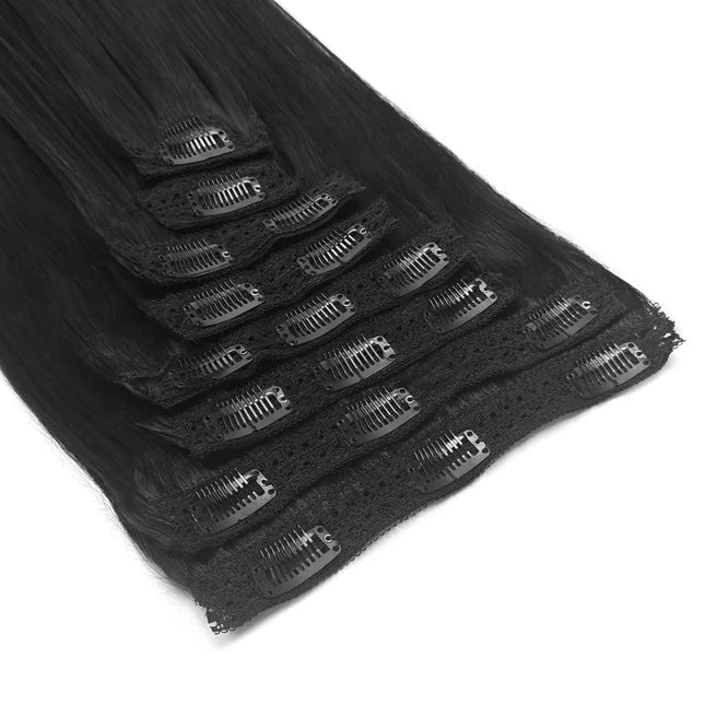 120G/8Pcs Straight Clip-in 100% Unprocessed Human Hair Extensions Brazilian Remy Virgin Hair Natural Black Full Head for Women