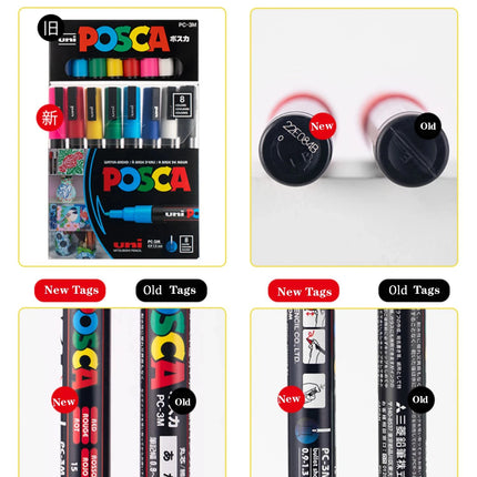 3pc UNI POSCA Marker Pen,White rotulador permanente Black Acrylic Graffiti PC 1M 3M 5M POP Pen For Glass Ceramic Leather Fabric