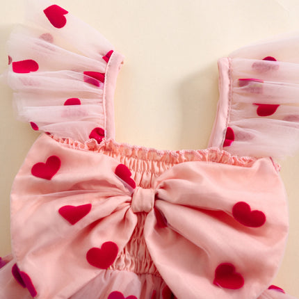 Princess Infant Girl Tulle A-Line Dresses Children Baby Heart 3D Bow Flutter Sleeve Dress Toddler Sweet Fashion Mesh Tutu Dress