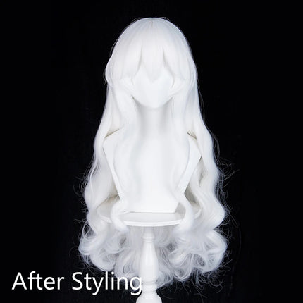 White Long Wavy Anime Game Cosplay Synthetic Wigs with Bangs Fluffy Heat Resistant Wig for Daily Party