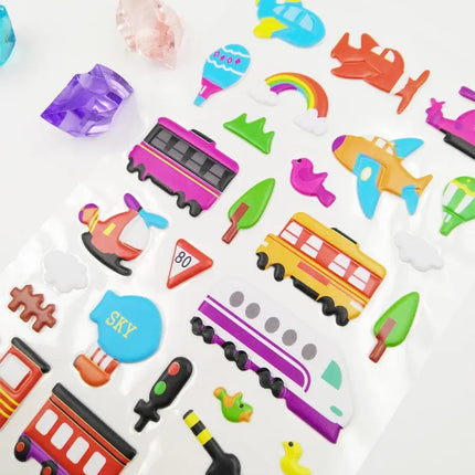 6 Sheets 3D Bubble Sticker Car Truck Plane Traffic Waterproof Cartoon Anime Stickers For Girl Boy Kids Funny Educational Toys