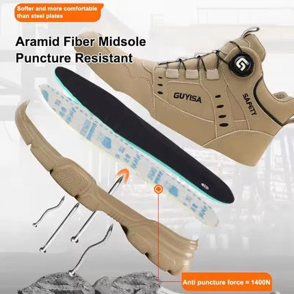 Men's Rotating Button Labor Protection Shoes Anti-smash Anti-Puncture Safety Shoes Work Boots Steel Toe Shoes Indestructible Shoes
