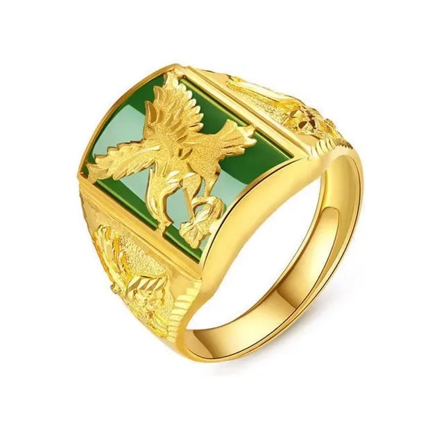Premium gold AU999 men's rings fashionable domineering eagle ring 24 real gold large-picture ring inlaid agate cedar ring