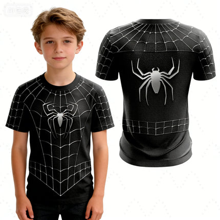 New 2026 Summer Boys Marvel Spider Man Set Series Cool 3d Printed T-Shirt Hip Hop Sports Sweat Absorbing Boys And Girls T-Shirts