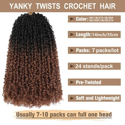 7 Packs Pre-looped Yanky Twist Crochet Braids Hair Synthetic Natural Black Pre-twisted Passion Twist Boho Crochet Braid Hair