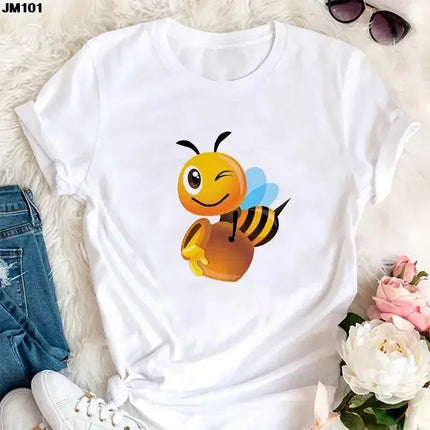 Summer Kawaii Funny Little Bee Print Kids T-shirt Harajuku Children Clothing Tees Cotton Fashion Girls Boys Short Sleeve T-shirt