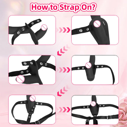 Strap on Harness Dildo Wearable G Spot Vibrator Adult Toy with Remote Control 10 Modes Double Ended Dildo Lesbian Womens Sex Toy