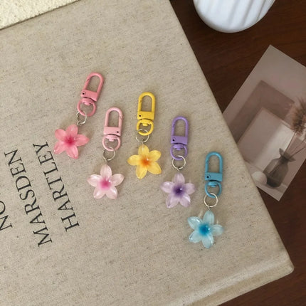 1/5Pcs New Sweet Colorful Flower Keychain Resin Rope Car Key Ring Hanging Jewelry Mini Keychain Girls