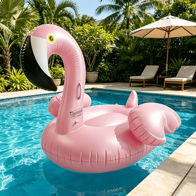 Luxury Style Feather/1pc Pink Flamingo Inflatable Ride-On/Thickened PVC Durable Pool Float/Summer Beach Vacation Photo Prop
