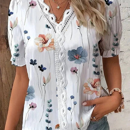 2024 Fashion Casual Vacation Shirt Women Summer V Neck Hollow Out Solid Color Blouse Female Elegant Striped Jacquard Casual Tops