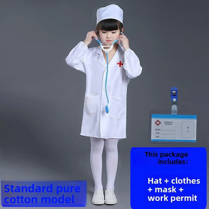 Children's Doctor Nurse Costume Set Cotton Role-playing Suit with Lab Coat Stethoscope Pretend To Be Uniform for Performance