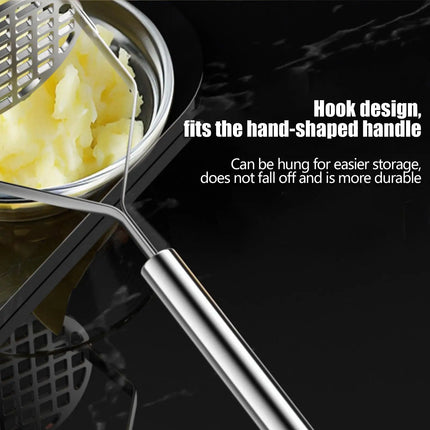 Mash Potatoes Masher Manual Stainless Steel Food Masher Heavy-Duty Mashing Utensil Kitchen Gadget Manual Potatoes Ricer for Bean
