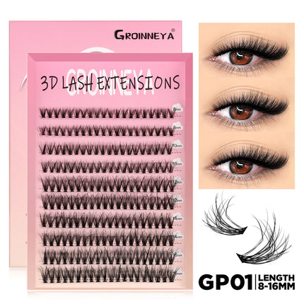 GROINNEYA DIY Lash Clusters 5D Fluffy Thick Cat Eye Lashes Extension Dramatic Mixed Tray Eyelash Long Lasting Lash Makeup