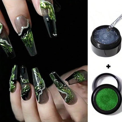 5ml 3D Clear Nail Gel and  Nail Art Mirror Powder Create metallic three-dimensional nail art 3D Painting Gel