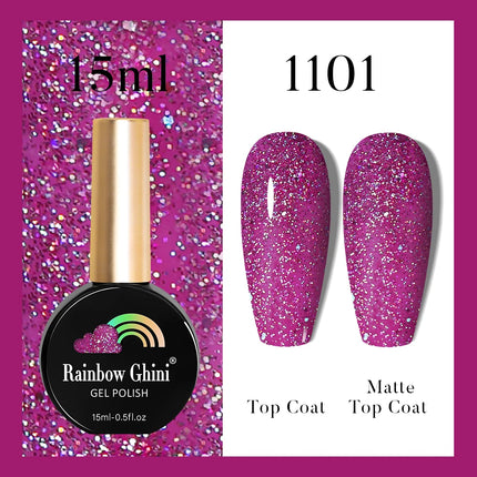 Rainbow Ghini 37Color Base Coat TPO/HEMA Free 15ml Fine Glitter Gel Polish For Manicure Nails Semipermanent Art Nail Supplies