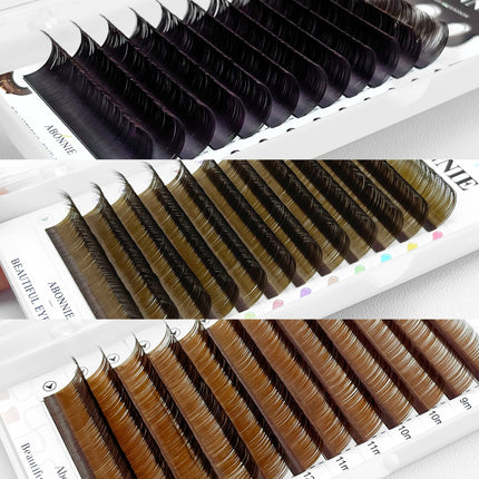 ABONNIE Classical Cocoa Brown Eyelash Extensions LC LB M L Curl Soft Natural Cashmere Brown Colorful Individual Mink Lashes