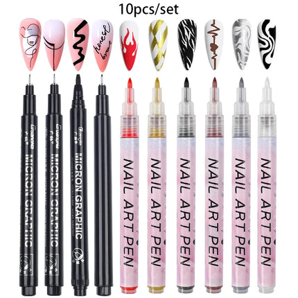 One Set Nail Art Drawing Graffiti Nail Polish Waterproof Painting Liner Pen DIY 3D Abstract Lines Flower Nail Manicure Tools