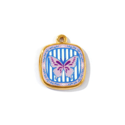 2 Pcs 304 Stainless Steel Insect Charms Oval Printed Ladybug Beetle Bird Butterfly 18K Gold Plated Pendants For DIY Necklace