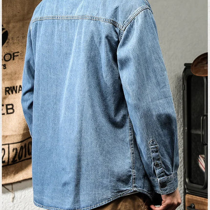 Retro American Style Long Sleeve Denim Workwear Shirt Jacket Men's Fashion Versatile Spring Outerwear Classic Look