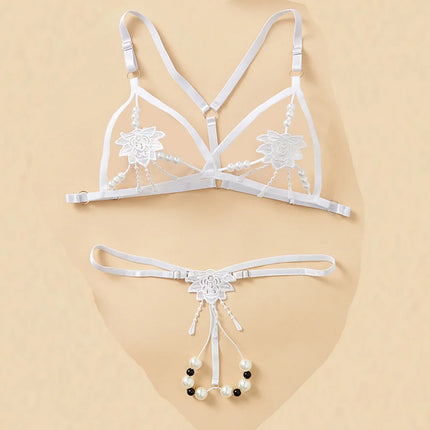 2 Piece Lace Stitching Bra Panties Adult Sexy G-string Underwear Set Open Perspective Embroidered Erotic Bra Porn Daring Briefs