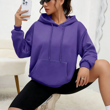 Solid Color Hoody For Female Autumn Fashionable Clothing Casual Fleece Pocket Hoodies Multicolor Unisex Women Streetwear